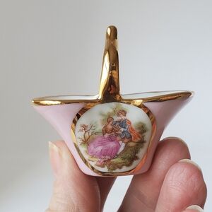 Vintage Limoges Miniature Basket Porcelain France Courting Couple